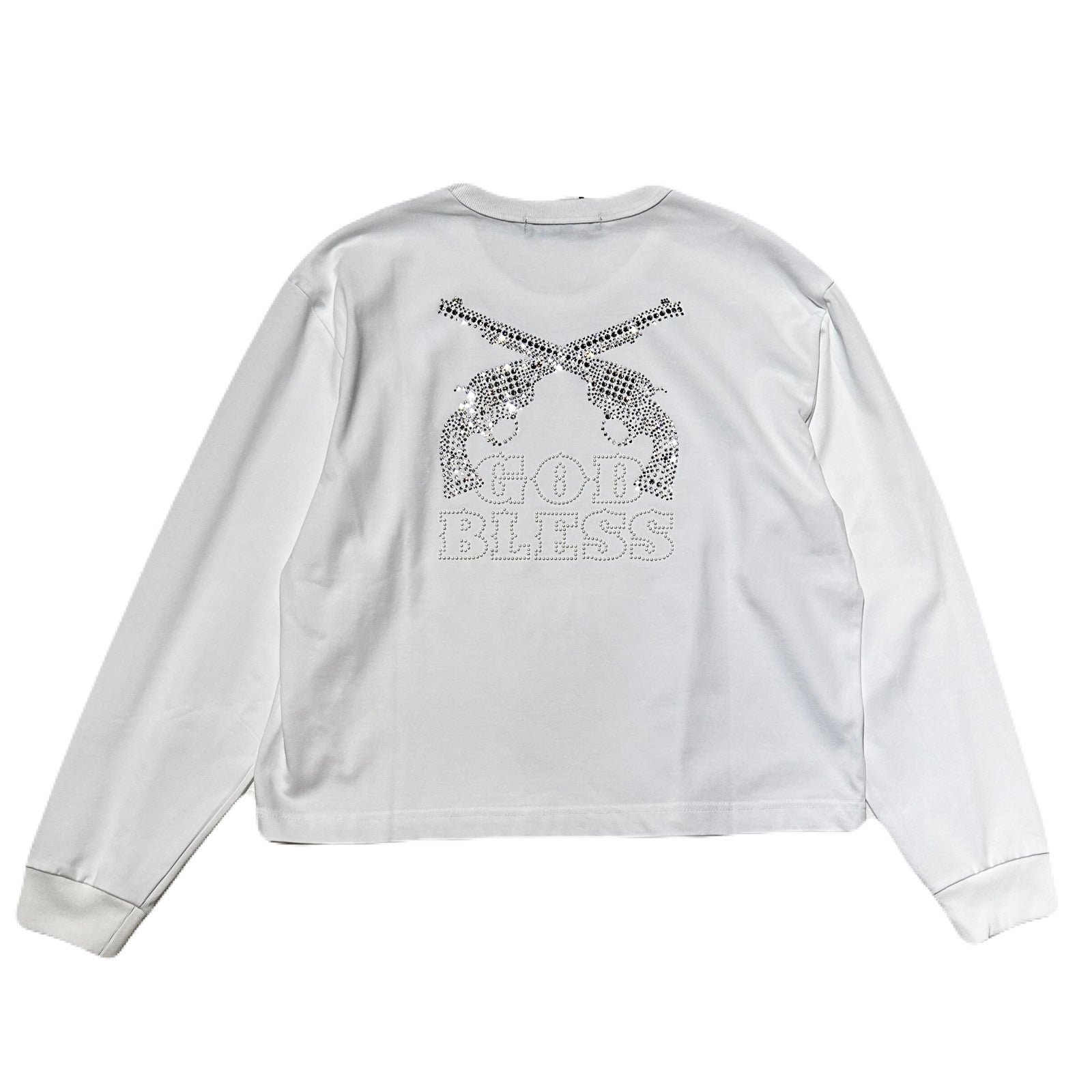 Load image into Gallery viewer, WOMEN GOD BLESS CRYSTAL CROSSGUN LONG SLEEVE T / WHITE