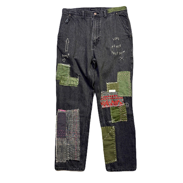 JunAle SASHIKO 12oz DENIM PANTS / BLACK