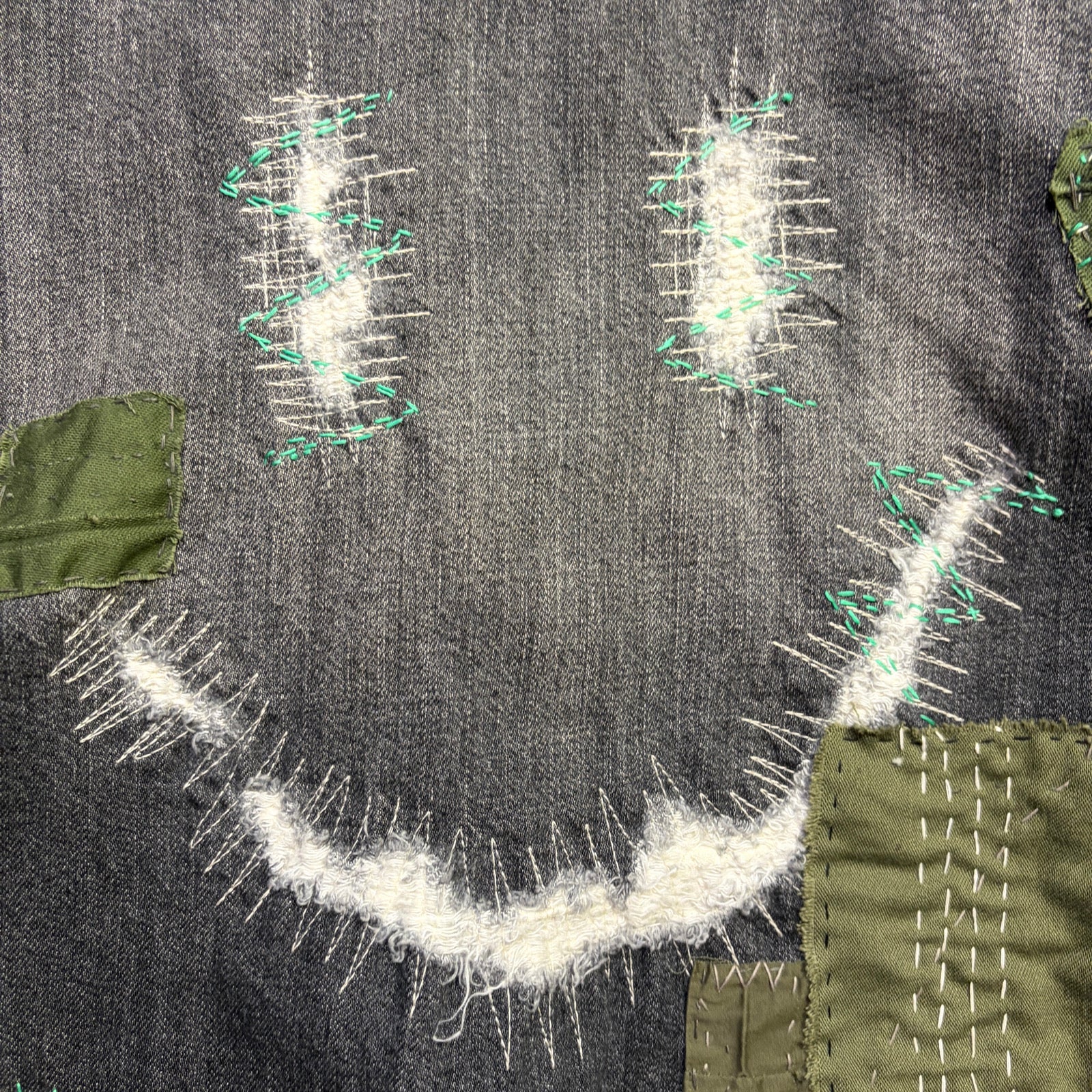 画像をギャラリービューアに読み込む, JunAle SASHIKO 11.9oz DENIM SHIRT SMILY/ BLACK