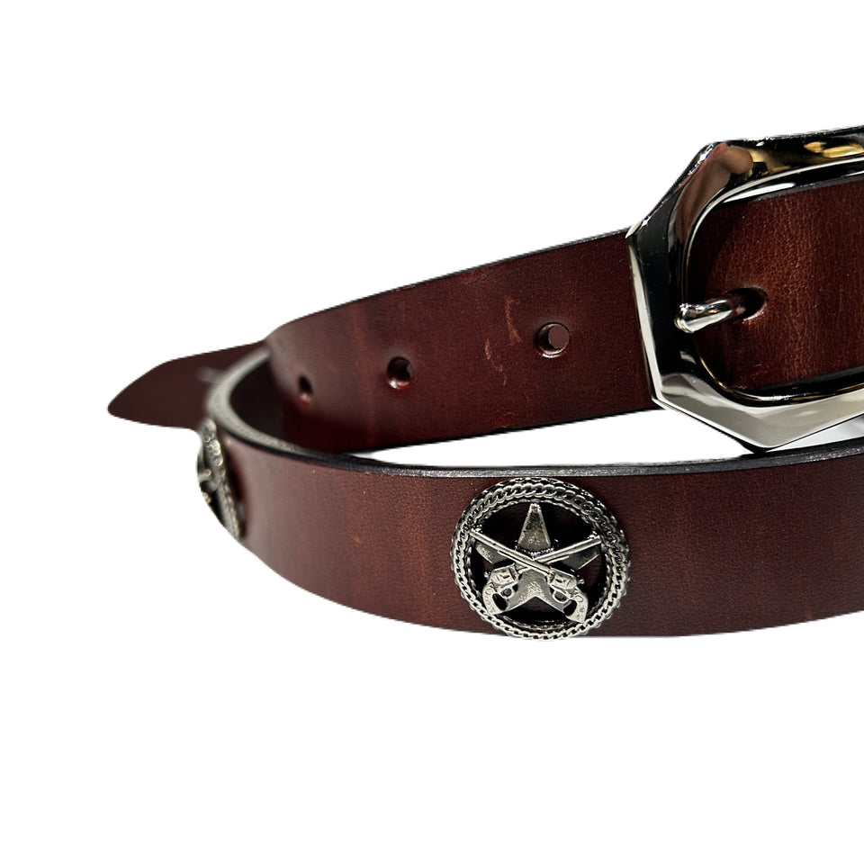 将图片加载到图库查看器，LONG CONCHO LEATHER BELT / BROWN