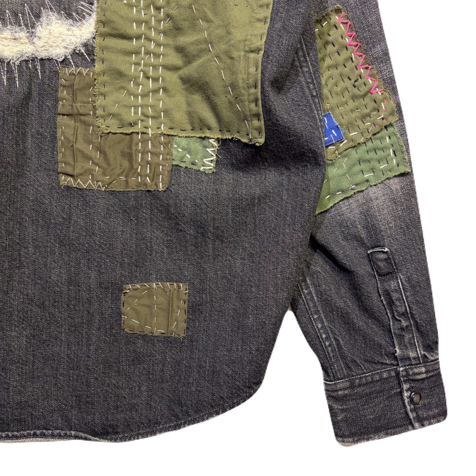 画像をギャラリービューアに読み込む, JunAle SASHIKO 11.9oz DENIM SHIRT SMILY/ BLACK