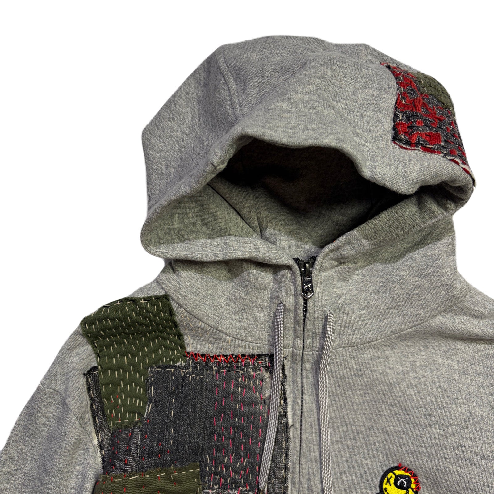 画像をギャラリービューアに読み込む, JunAle SASHIKO FLEECY HOODIE FIRE PATTERN / GRAY