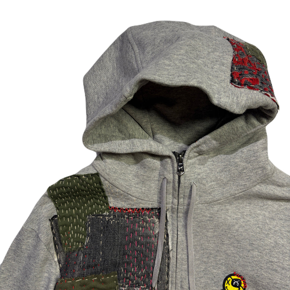 画像をギャラリービューアに読み込む, JunAle SASHIKO FLEECY HOODIE FIRE PATTERN / GRAY