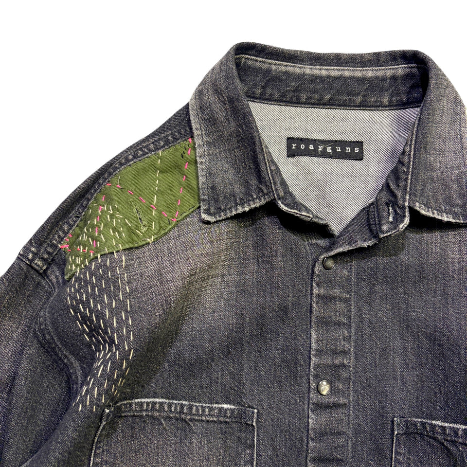 画像をギャラリービューアに読み込む, JunAle SASHIKO 11.9oz DENIM SHIRT SMILY/ BLACK