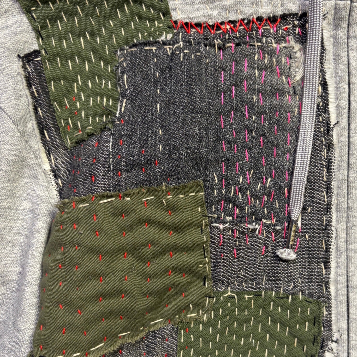 画像をギャラリービューアに読み込む, JunAle SASHIKO FLEECY HOODIE FIRE PATTERN / GRAY