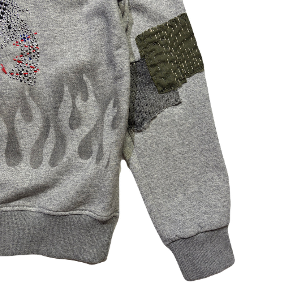 画像をギャラリービューアに読み込む, JunAle SASHIKO FLEECY HOODIE FIRE PATTERN / GRAY
