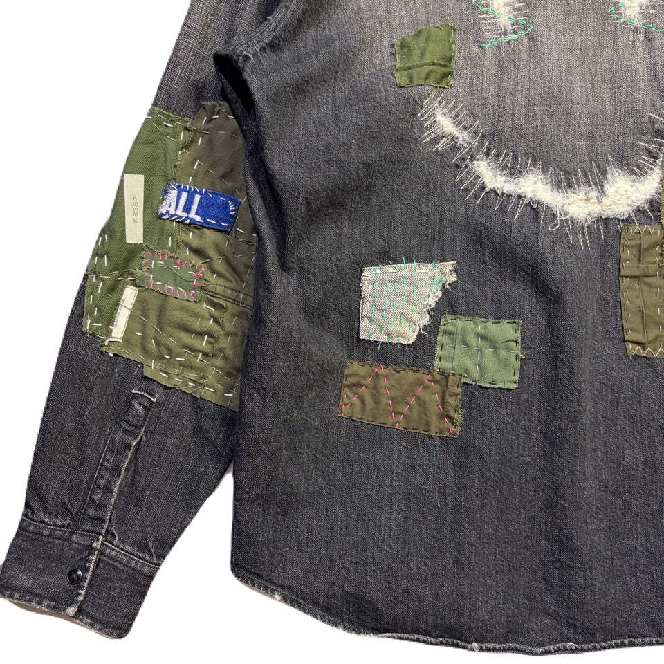 画像をギャラリービューアに読み込む, JunAle SASHIKO 11.9oz DENIM SHIRT SMILY/ BLACK