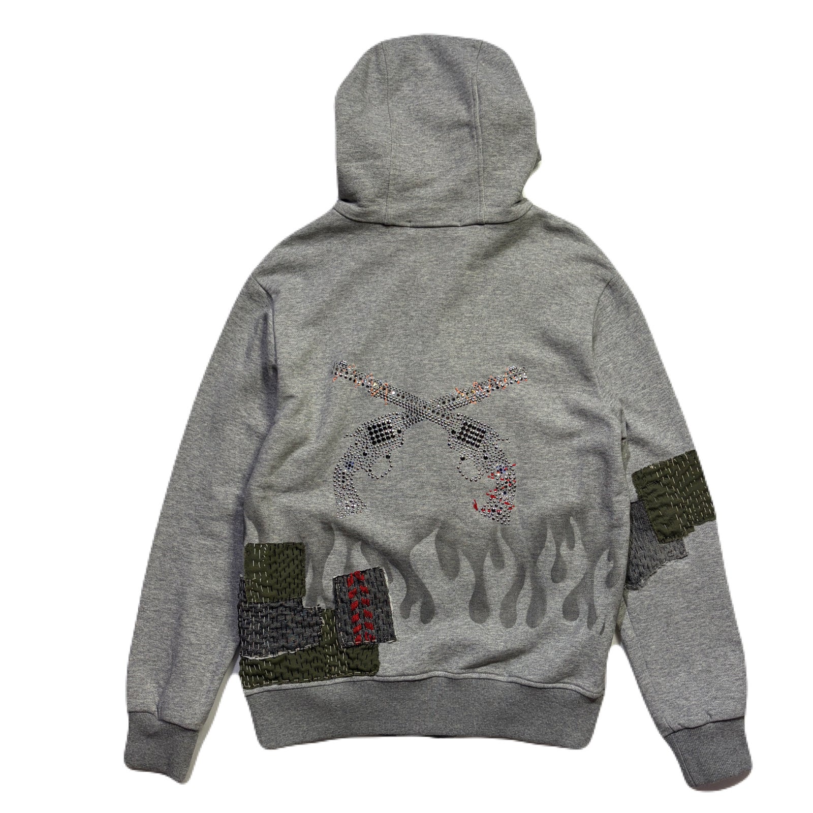 画像をギャラリービューアに読み込む, JunAle SASHIKO FLEECY HOODIE FIRE PATTERN / GRAY