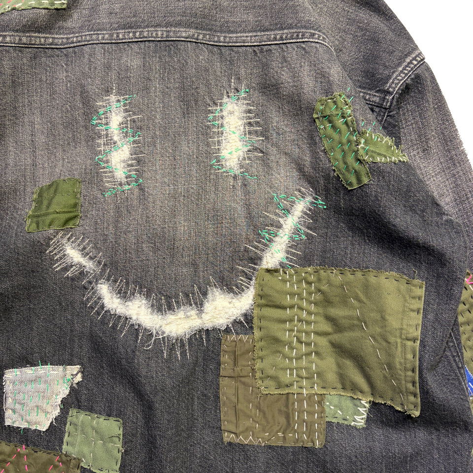 画像をギャラリービューアに読み込む, JunAle SASHIKO 11.9oz DENIM SHIRT SMILY/ BLACK