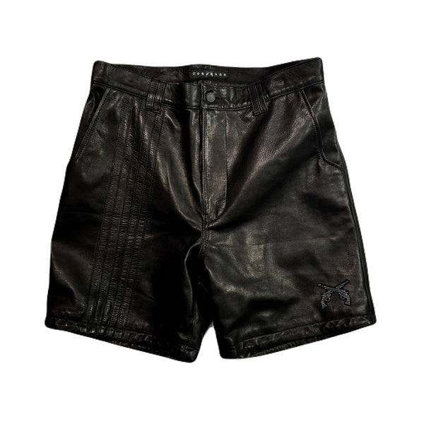 COW LEATHER SHORTS CROSSGUN WAPPEN / BLACK