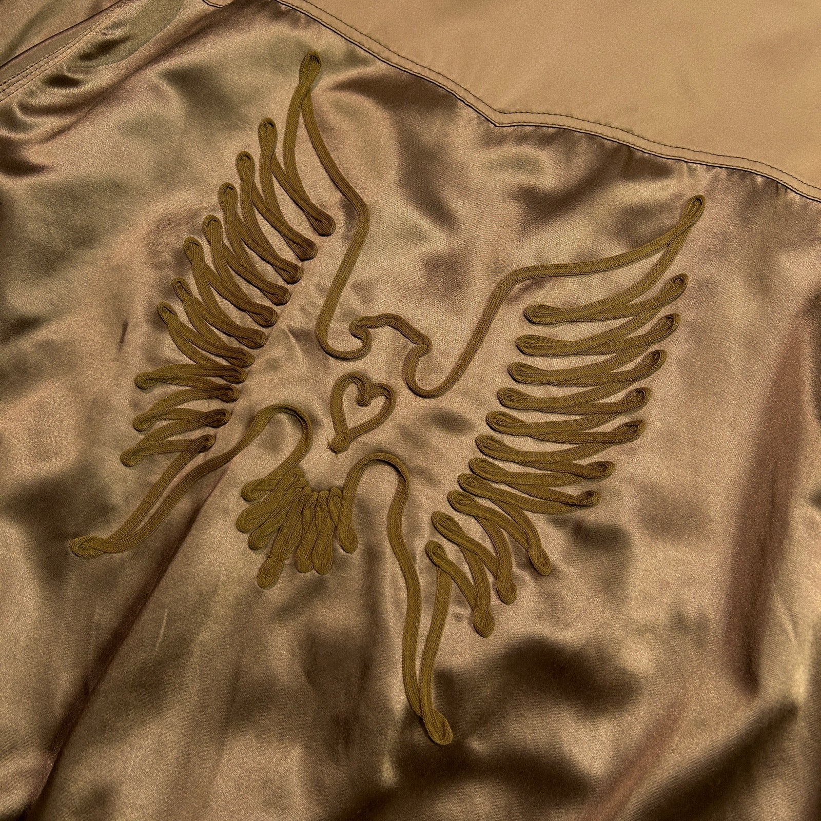 将图片加载到图库查看器，SATIN JACKET EAGLE EMBROIDERY / BEIGE