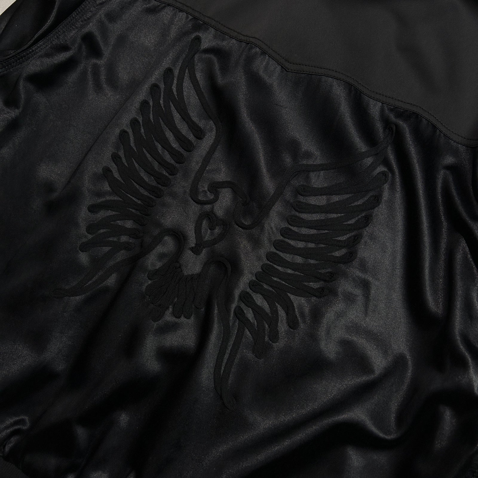 将图片加载到图库查看器，SATIN JACKET EAGLE EMBROIDERY / BLACK