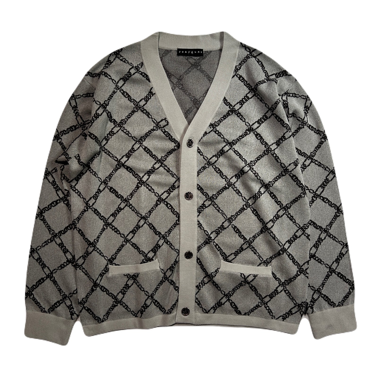 将图片加载到图库查看器，CHAIN JACQUARD CARDIGAN / GRAY