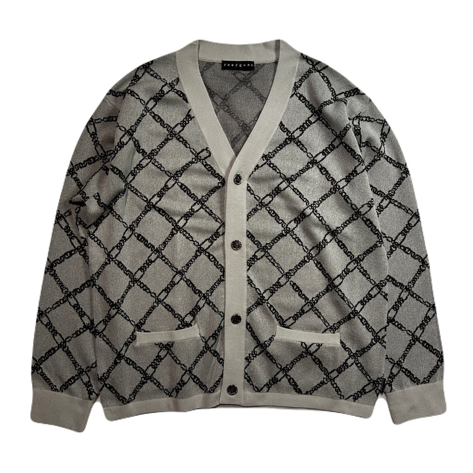 将图片加载到图库查看器，CHAIN JACQUARD CARDIGAN / GRAY