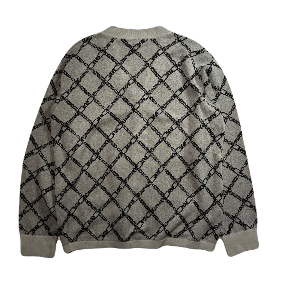 将图片加载到图库查看器，CHAIN JACQUARD CARDIGAN / GRAY