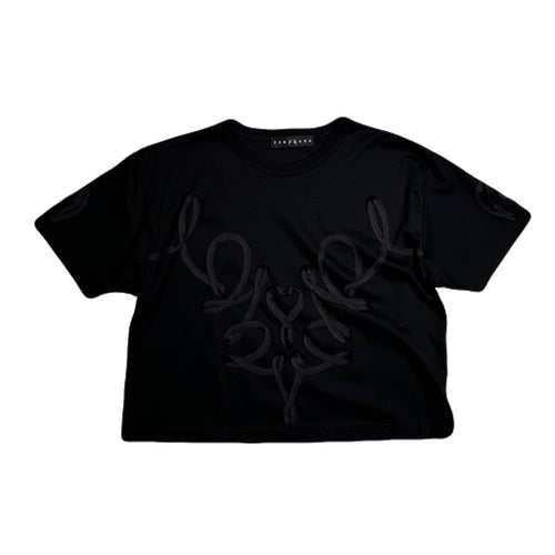 WOMENS CARD EMBROIDERY T-SHIRT / BLACK