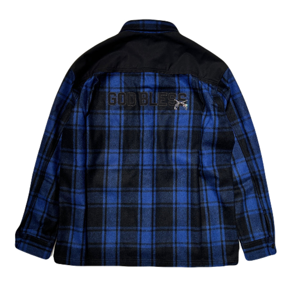 Load image into Gallery viewer, GOD BLESS FLANNEL CHECK SHIRT / BLUE