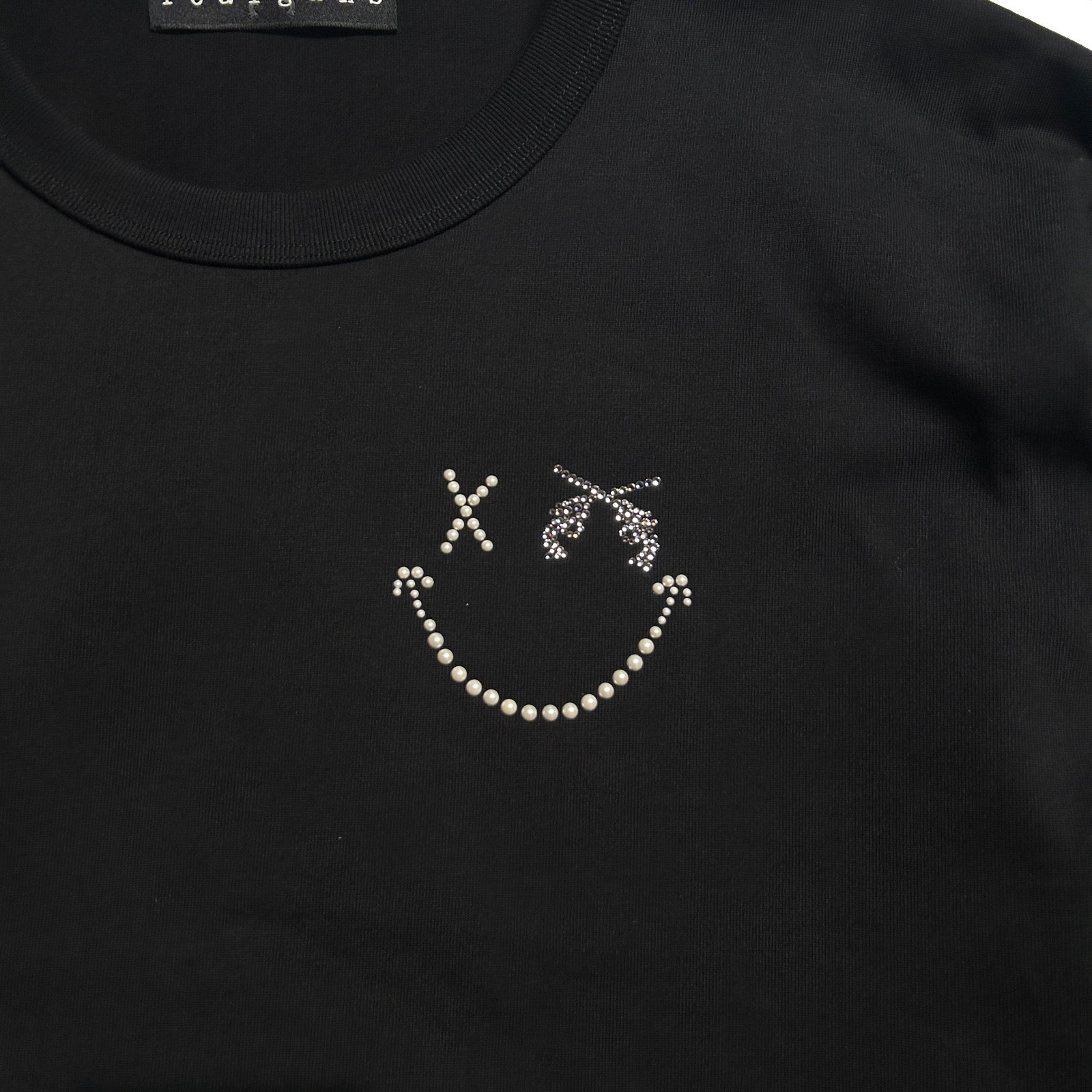 将图片加载到图库查看器，WOMEN SMILE CRYSTAL LONG SLEEVE T / BLACK