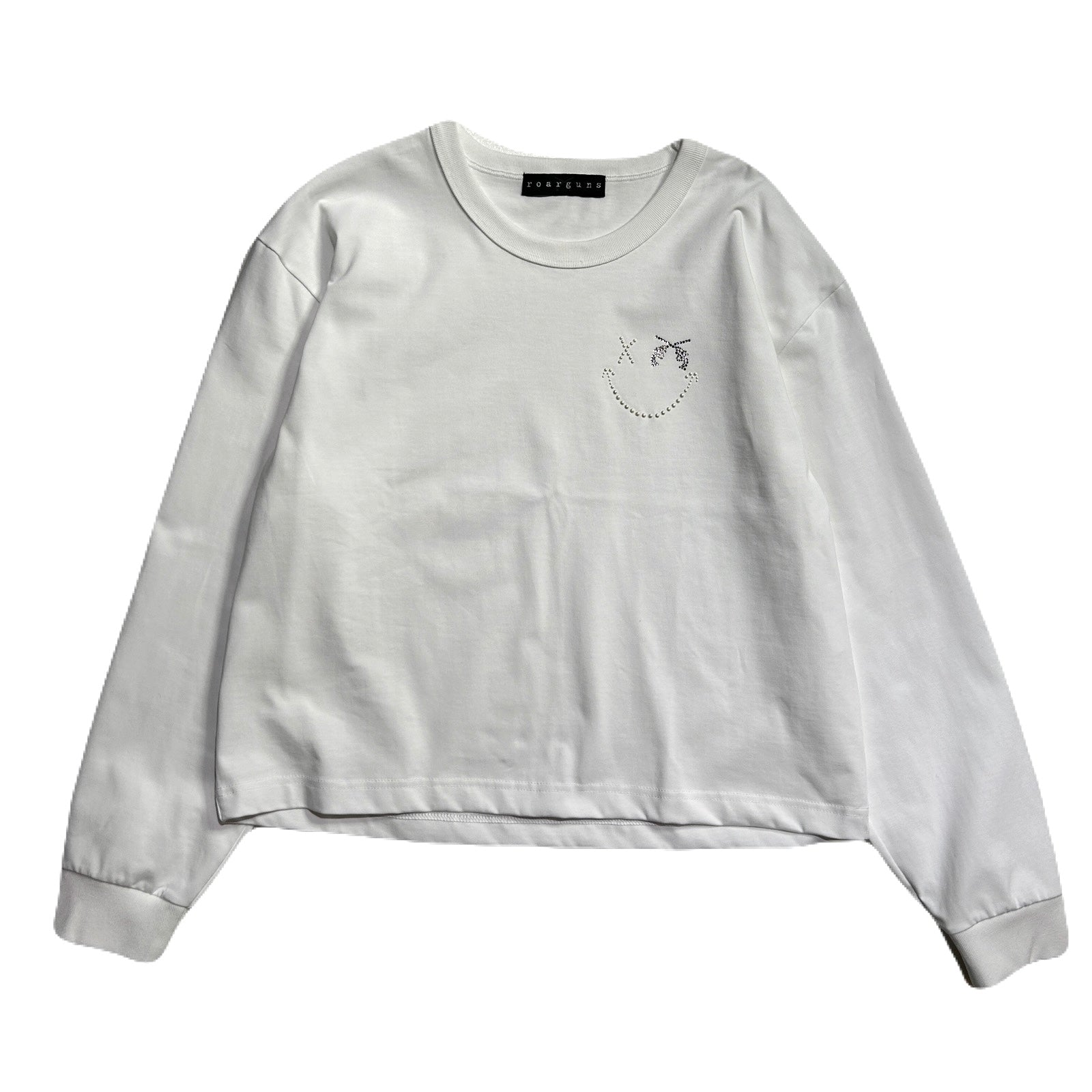 将图片加载到图库查看器，WOMEN SMILE CRYSTAL LONG SLEEVE T / WHITE