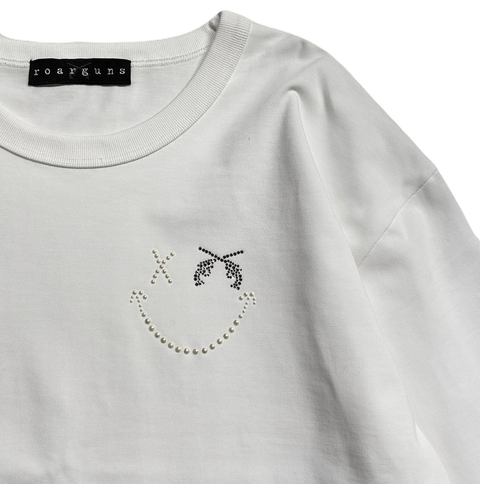 将图片加载到图库查看器，WOMEN SMILE CRYSTAL LONG SLEEVE T / WHITE