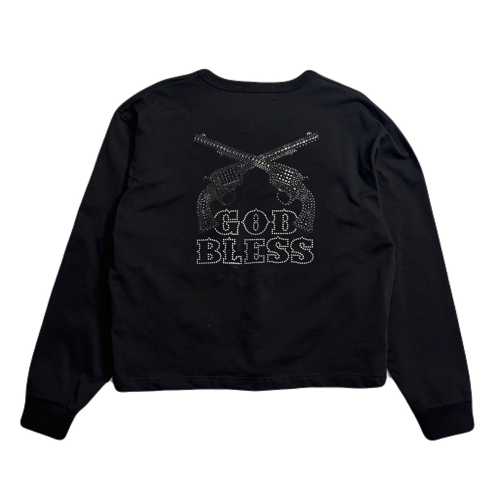 将图片加载到图库查看器，WOMEN GOD BLESS METAL CROSSGUN LONG SLEEVE T / BLACK