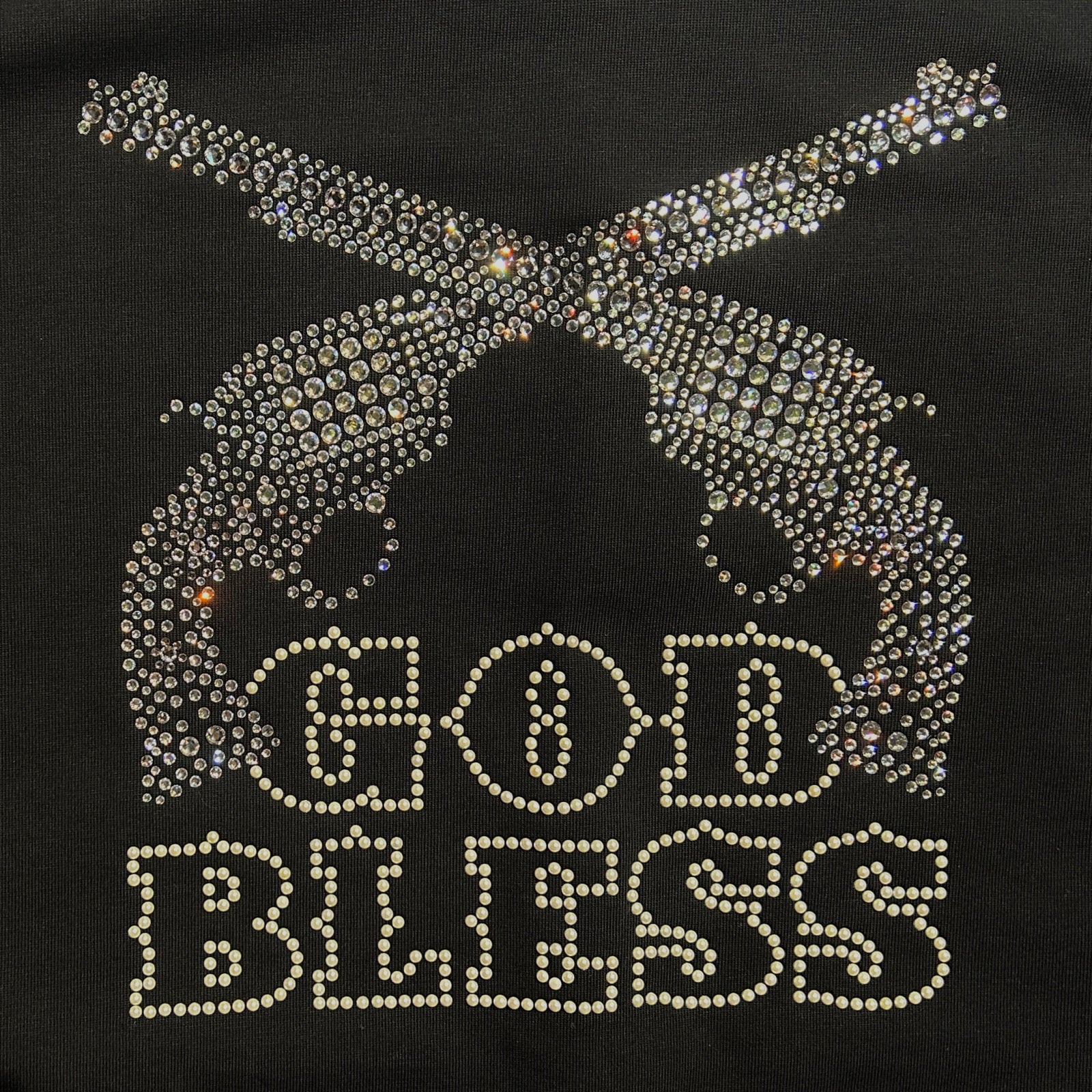 将图片加载到图库查看器，WOMEN GOD BLESS CRYSTAL CROSSGUN LONG SLEEVE T / BLACK