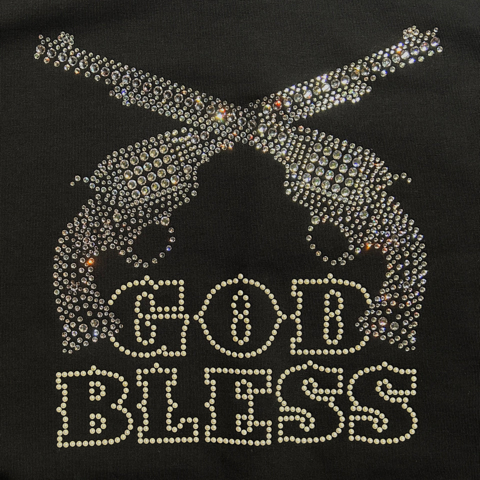 画像をギャラリービューアに読み込む, WOMEN GOD BLESS CRYSTAL CROSSGUN LONG SLEEVE T / BLACK