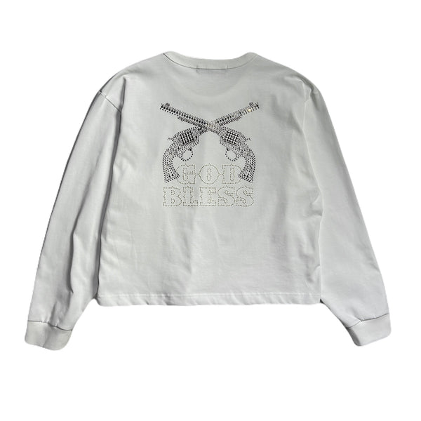 WOMEN GOD BLESS METAL CROSSGUN LONG SLEEVE T / WHITE