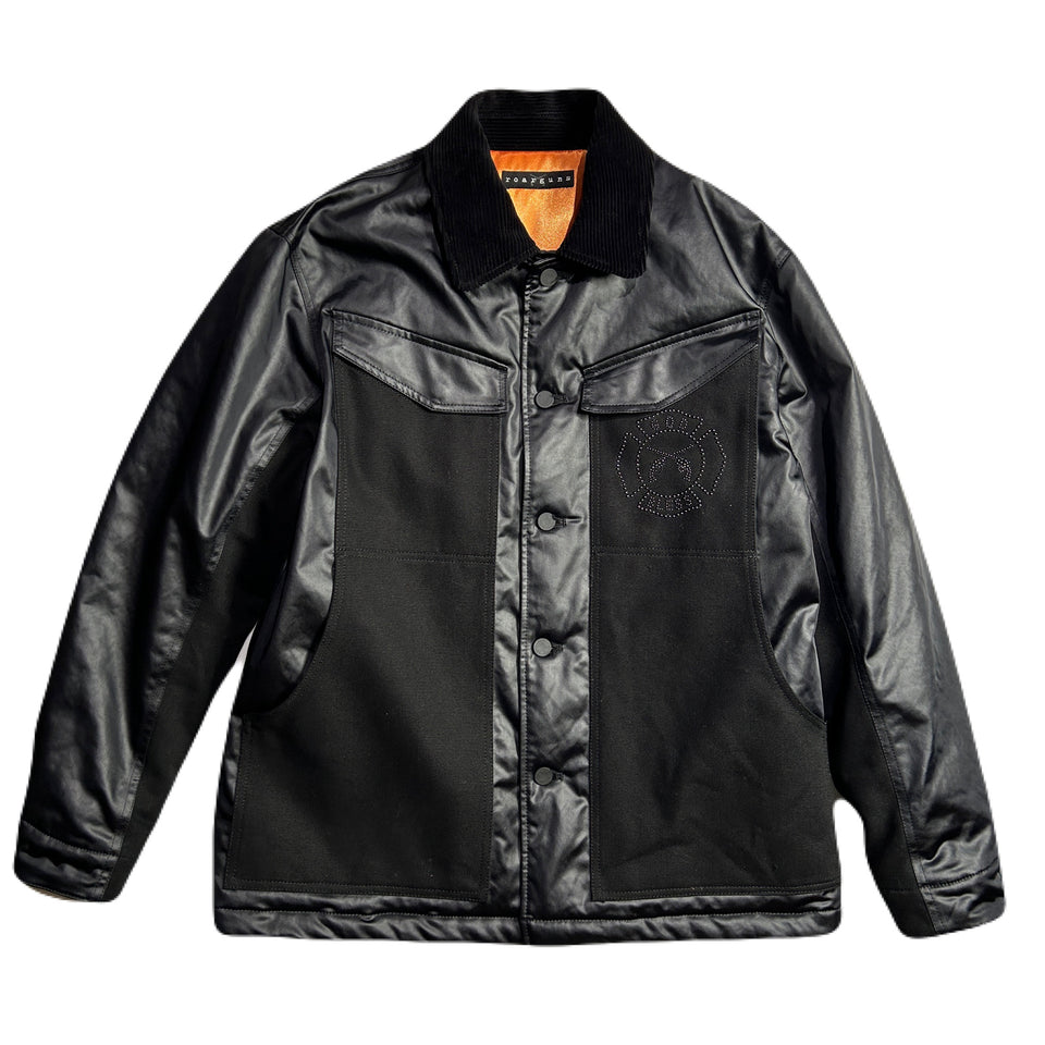 Load image into Gallery viewer, LEATHER SATIN JACKET / BLACK