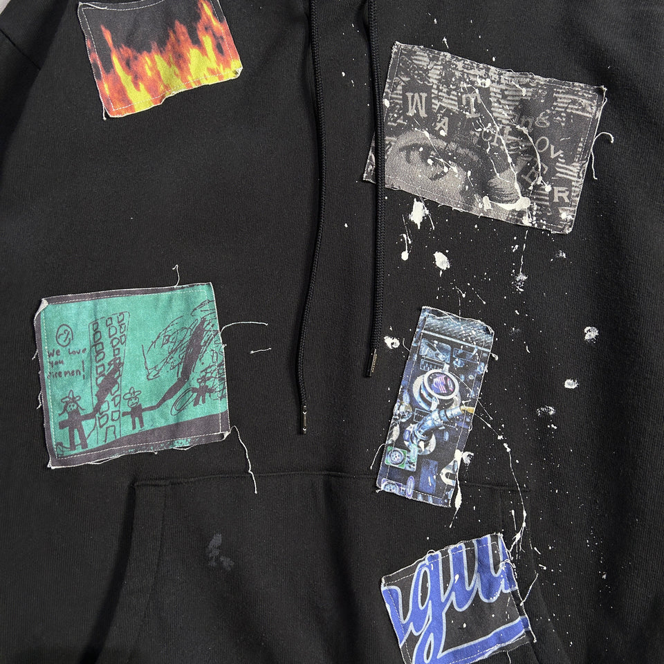 画像をギャラリービューアに読み込む, PATCH DAMAGE HOODIE / BLACK