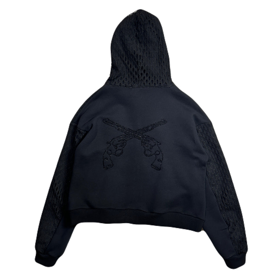 画像をギャラリービューアに読み込む, WOMENS CROSSGUN EMBROIDERY LACE HOODIE / BLACK