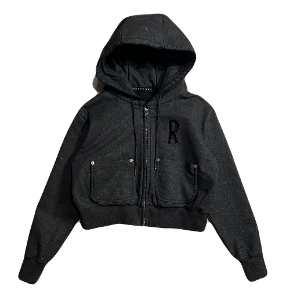 画像をギャラリービューアに読み込む, WOMEN LAME FLEECY HOODIE / BLACK