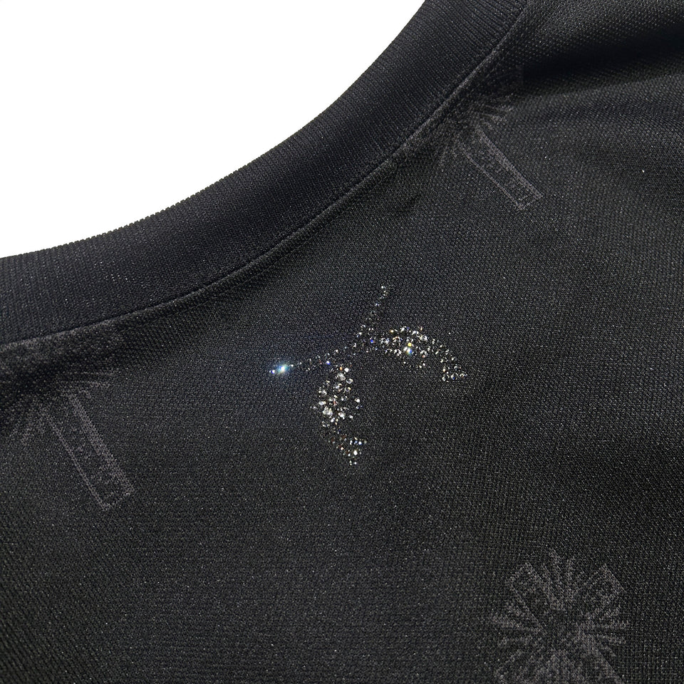 画像をギャラリービューアに読み込む, CROSS JACQUARD JERSEY SWEATER / BLACK