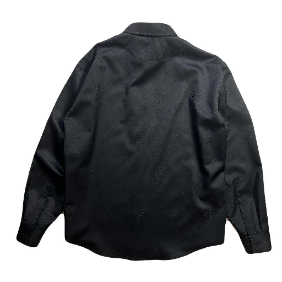 画像をギャラリービューアに読み込む, CROSS JACQUARD WOOL SHIRT / BLACK