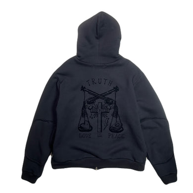 FLOCKY PRINT FLUFFY HOODIE / BLACK