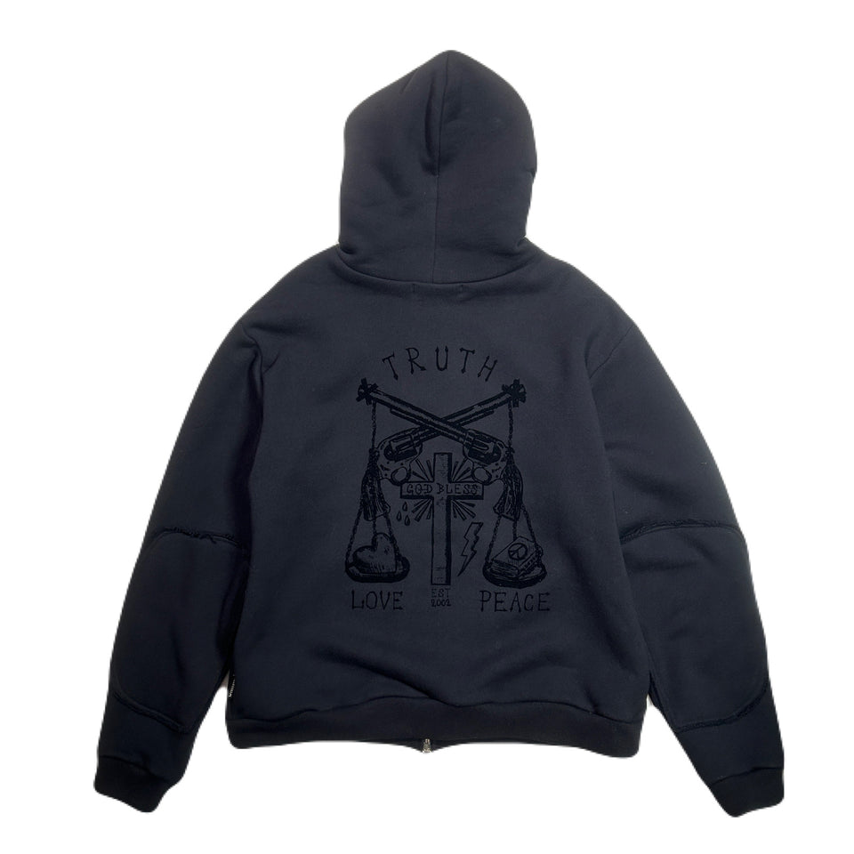 将图片加载到图库查看器，FLOCKY PRINT FLUFFY HOODIE / BLACK