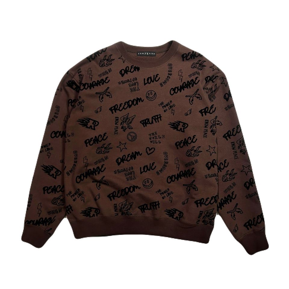 将图片加载到图库查看器，FLOCKY PRINT SWEAT / BROWN