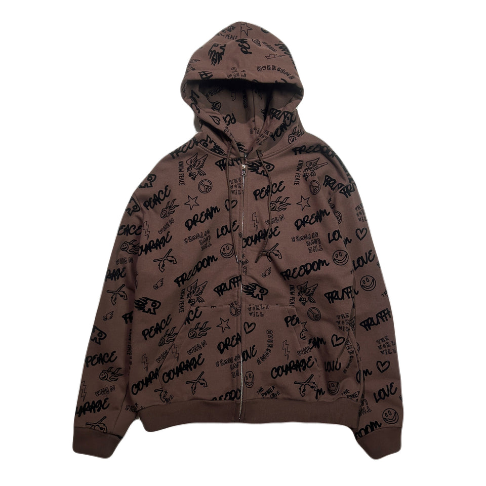 将图片加载到图库查看器，FLOCKY PRINT HOODIE / BROWN