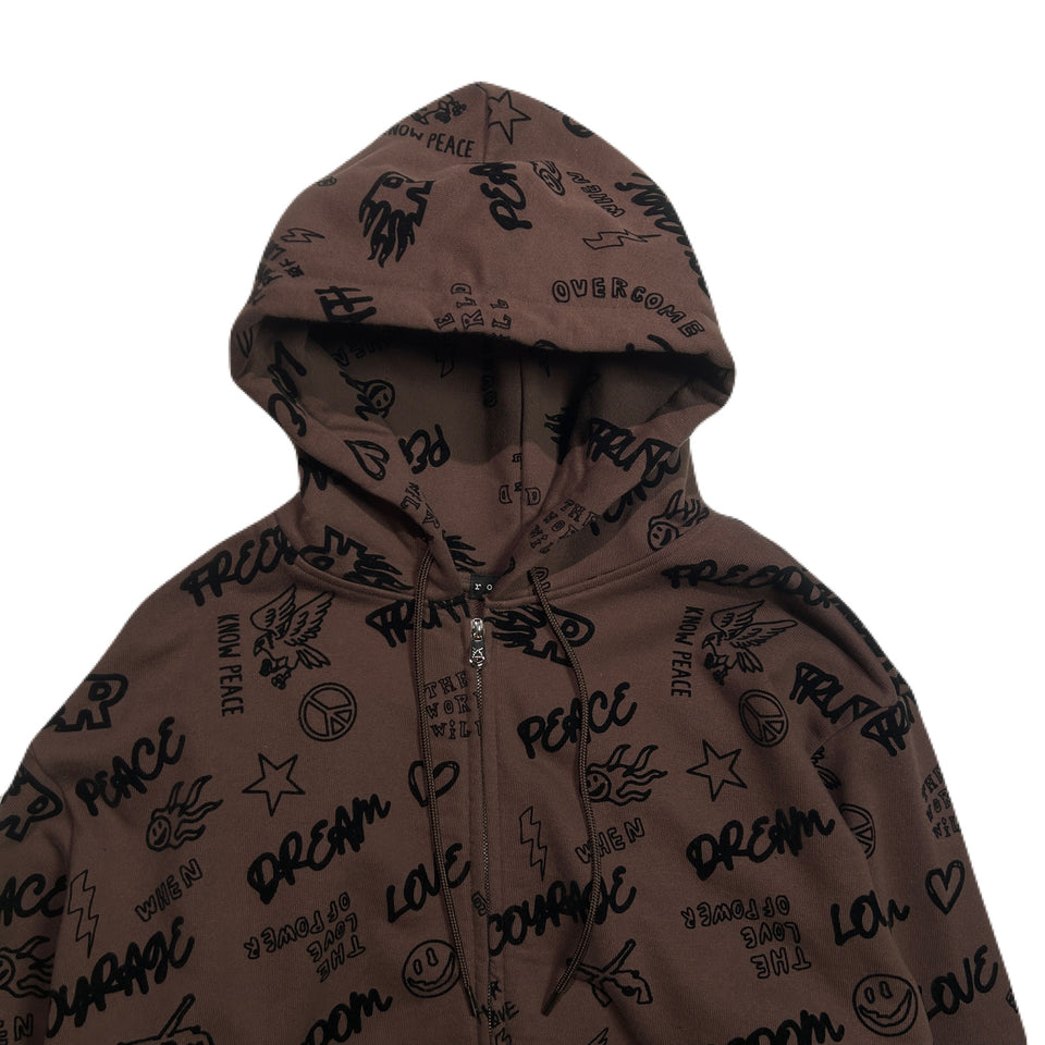 将图片加载到图库查看器，FLOCKY PRINT HOODIE / BROWN