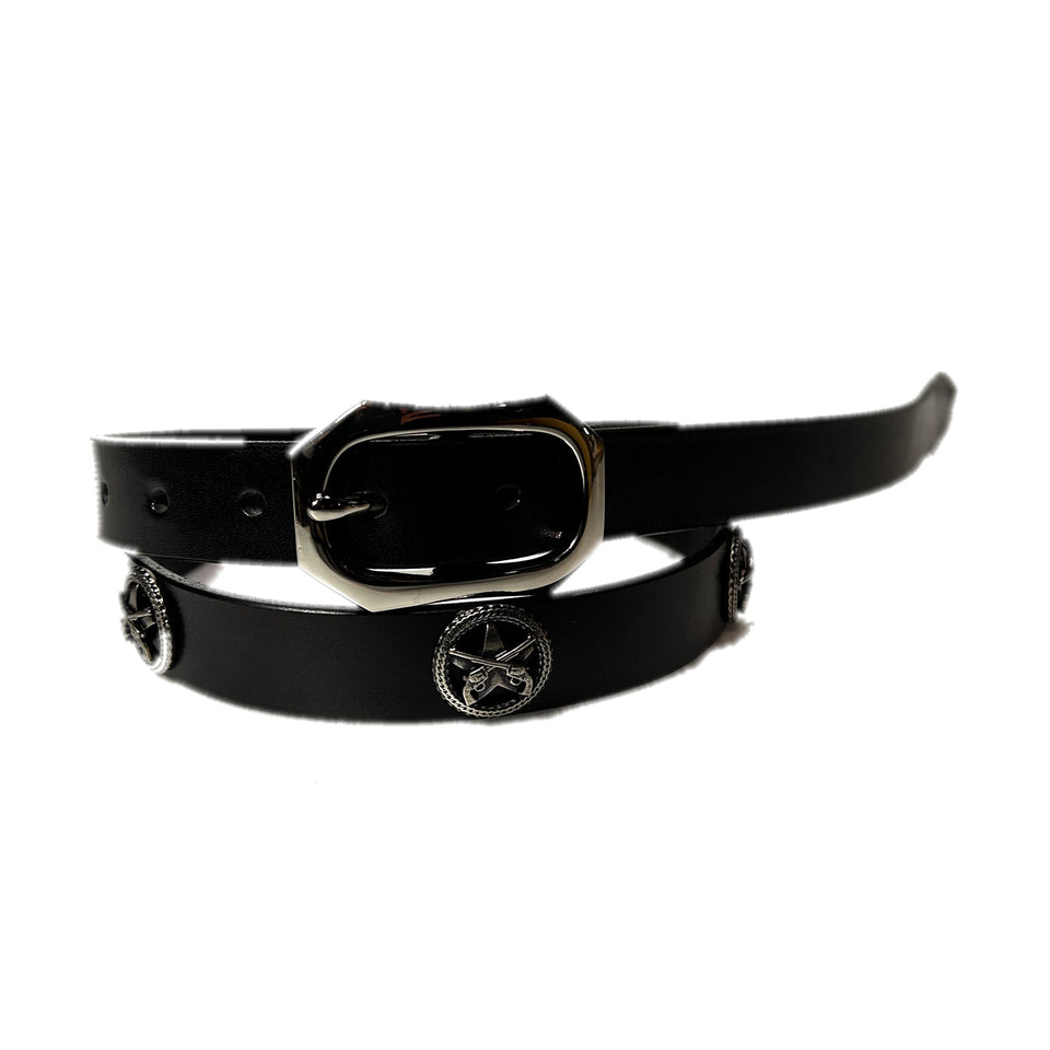 将图片加载到图库查看器，LONG CONCHO LEATHER BELT / BLACK