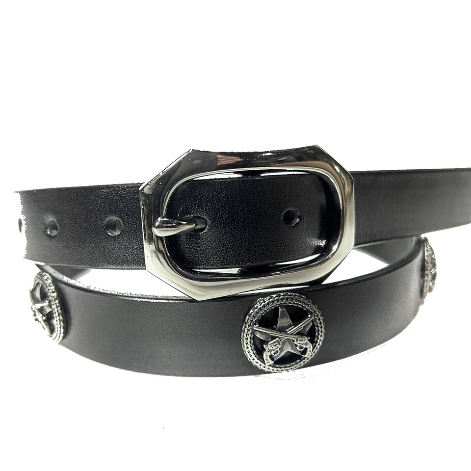 将图片加载到图库查看器，LONG CONCHO LEATHER BELT / BLACK