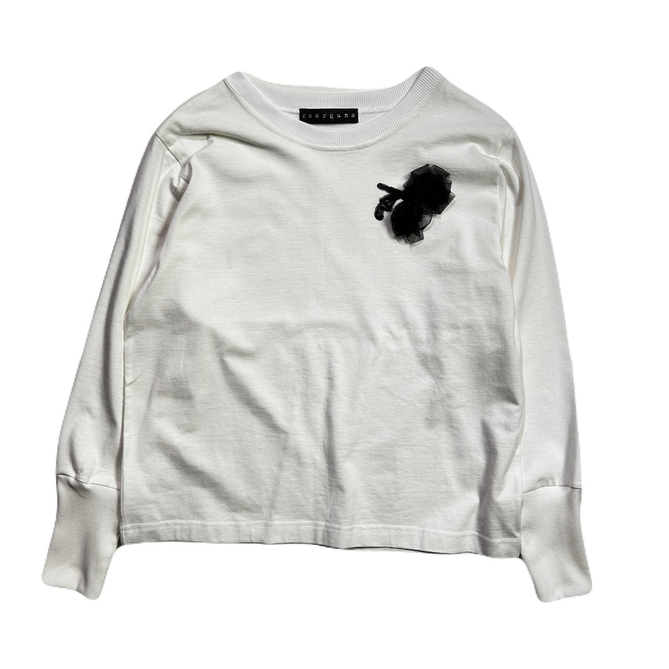 将图片加载到图库查看器，WOMENS ORGANDY FLOWER L/S T-SHIRT / WHITE
