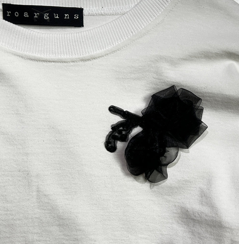 将图片加载到图库查看器，WOMENS ORGANDY FLOWER L/S T-SHIRT / WHITE