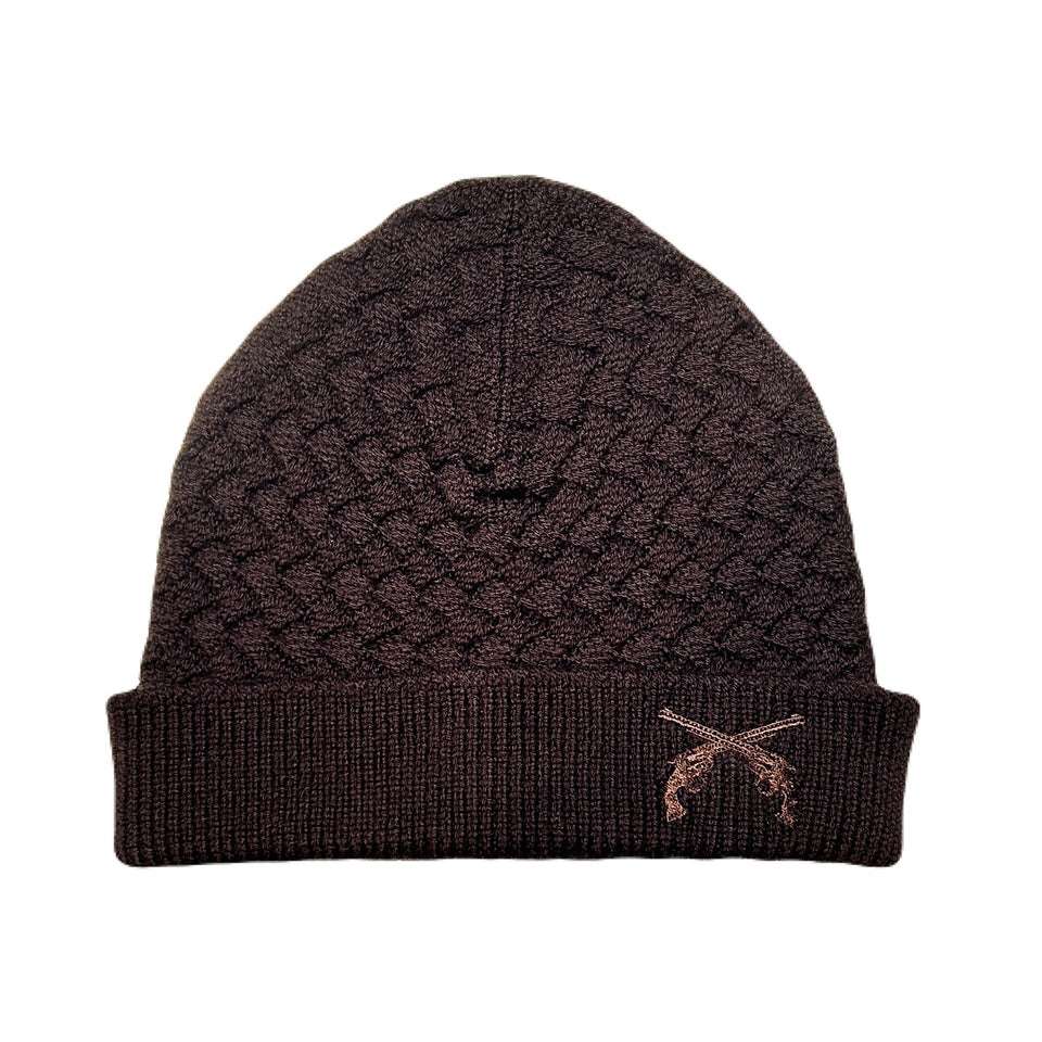 画像をギャラリービューアに読み込む, FAR BASKET KNIT CAP CROSSGUN EMBROIDERY / BROWN