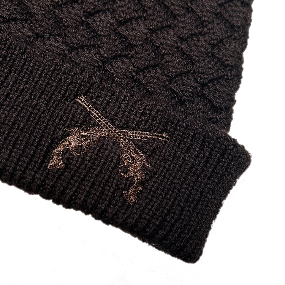 画像をギャラリービューアに読み込む, FAR BASKET KNIT CAP CROSSGUN EMBROIDERY / BROWN