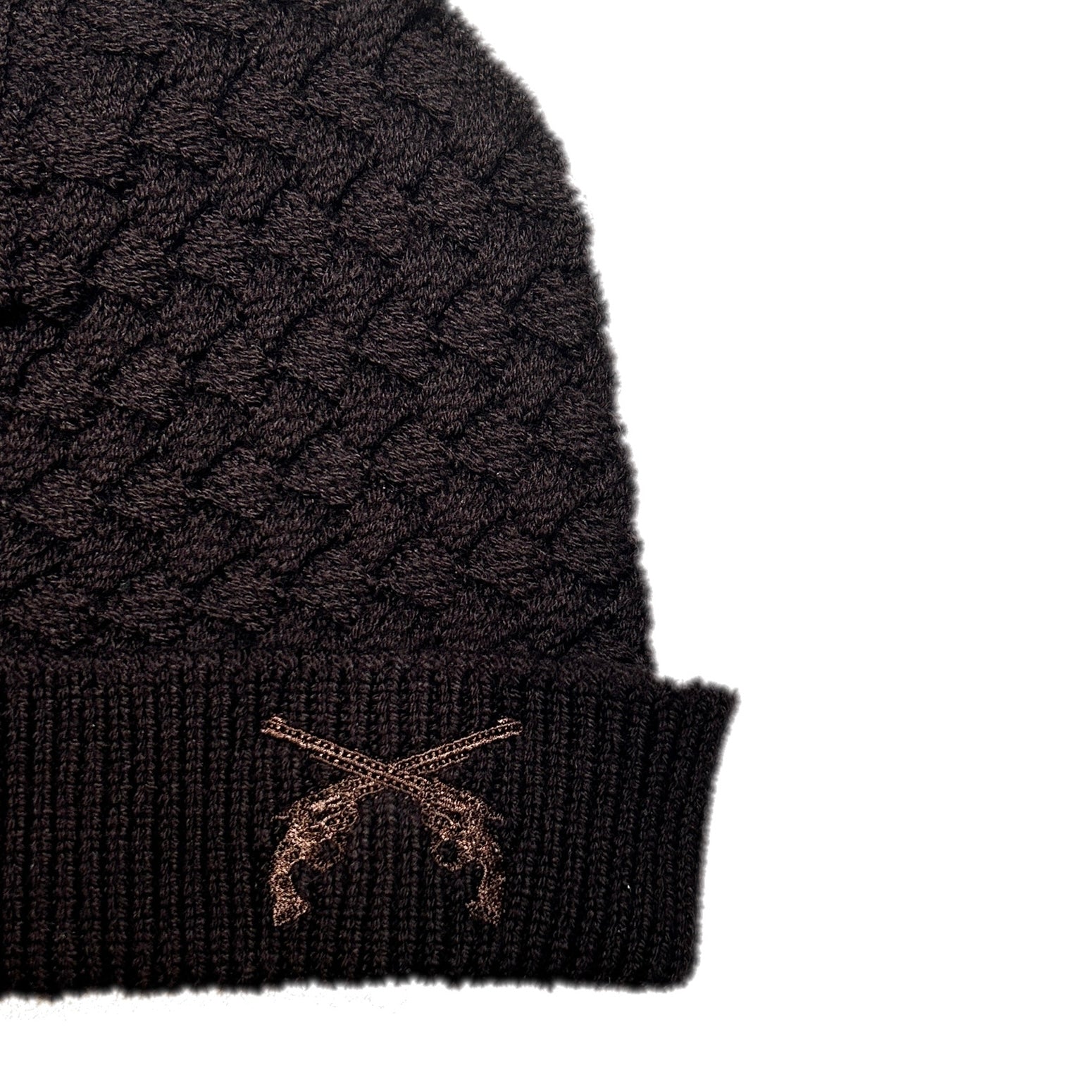 画像をギャラリービューアに読み込む, FAR BASKET KNIT CAP CROSSGUN EMBROIDERY / BROWN