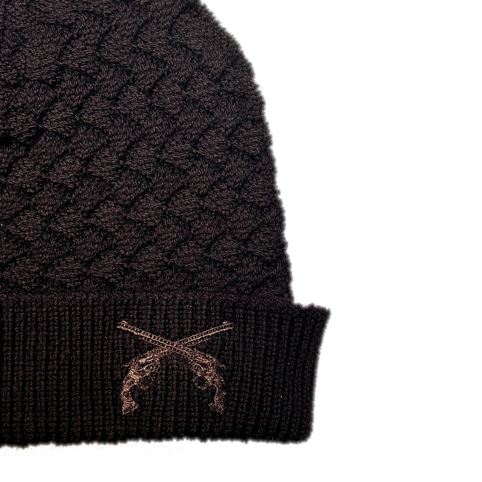 画像をギャラリービューアに読み込む, FAR BASKET KNIT CAP CROSSGUN EMBROIDERY / BROWN