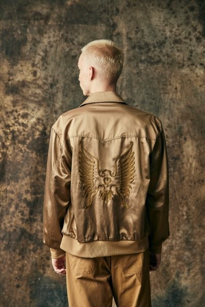 将图片加载到图库查看器，SATIN JACKET EAGLE EMBROIDERY / BEIGE