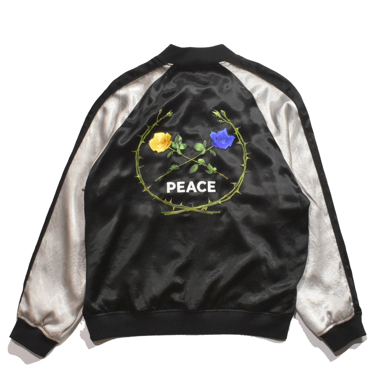 Load image into Gallery viewer, ROSE EMBROIDERY SATIN SKA JACKET / BLACK