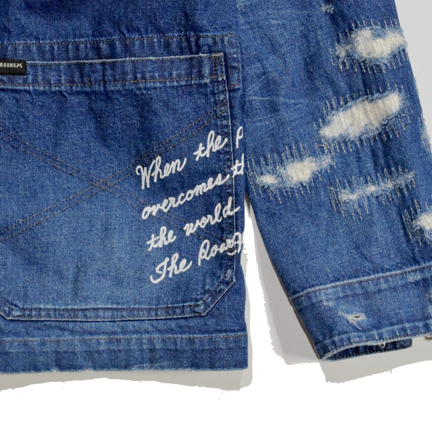 Load image into Gallery viewer, DENIM COVERALL JACKET HAND DRAWING MESSAGE PRINT